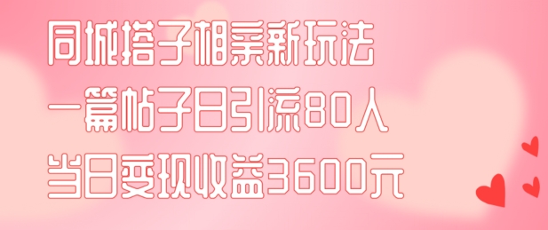 同城搭子相亲新玩法一篇帖子引流80人当日变现3600元(项目教程+实操教程)【揭秘】-乐码云集