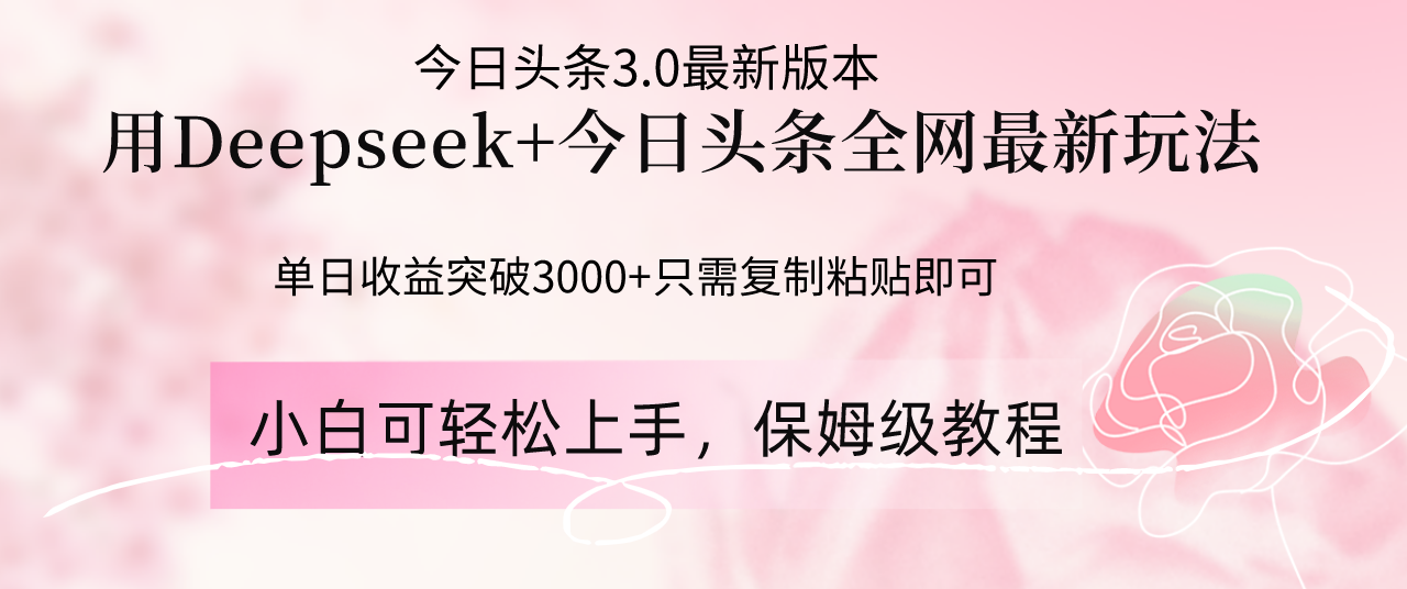 Deepseek结合今日头条全网最新玩法，单日收益突破3000+，只需要简单的...-乐码云集