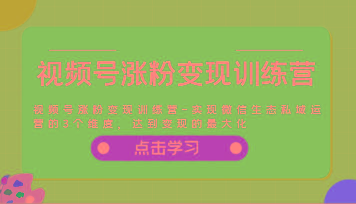 视频号涨粉变现训练营-实现微信生态私域运营的3个维度，达到变现的最大化-乐码云集