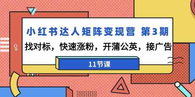 小红书达人矩阵变现营第3期，找对标，快速涨粉，开蒲公英，接广告(11节课)-乐码云集