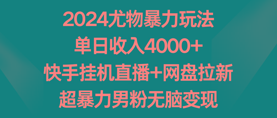 2024尤物暴力玩法 单日收入4000+快手挂机直播+网盘拉新 超暴力男粉无脑变现-乐码云集
