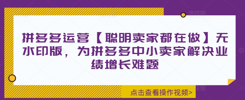 拼多多运营【聪明卖家都在做】无水印版，为拼多多中小卖家解决业绩增长难题-乐码云集