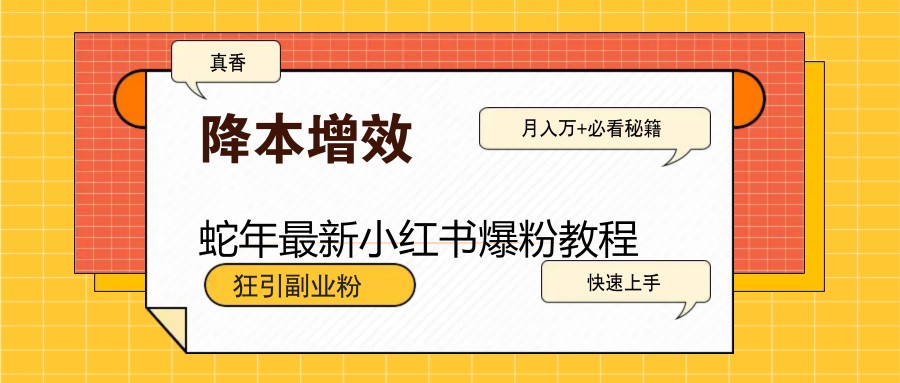 蛇年最新小红书爆粉教程，狂引副业粉，月入万+必看-乐码云集