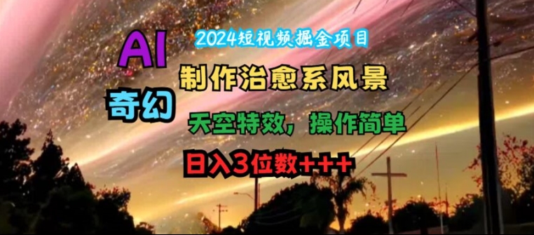 2024短视频掘金项目，AI制作治愈系风景，奇幻天空特效，操作简单，日入3位数【揭秘】-乐码云集