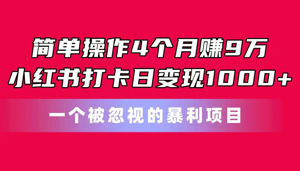 简单操作4个月赚9万！小红书打卡日变现1000+！一个被忽视的暴力项目-乐码云集