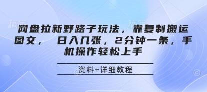 网盘拉新野路子玩法，靠复制搬运图文， 日入几张，2分钟一条，手机操作轻松上手-乐码云集