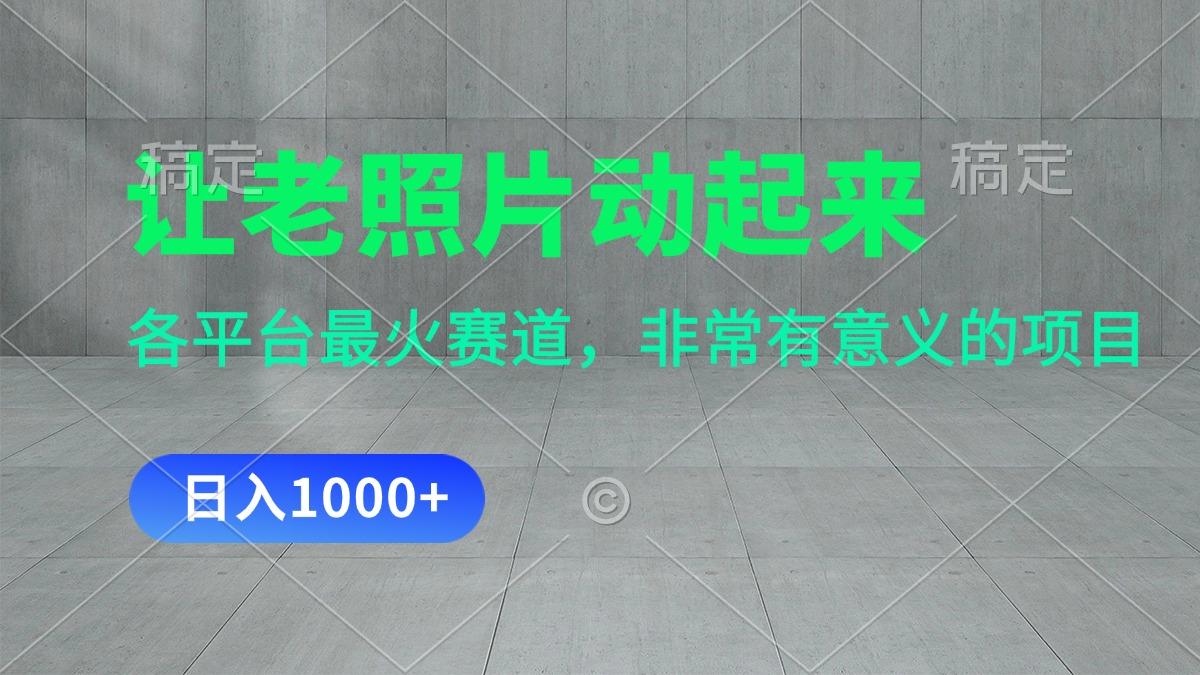 让老照片动起来，一天变现1000+，各平台最火赛道，看完就会-乐码云集
