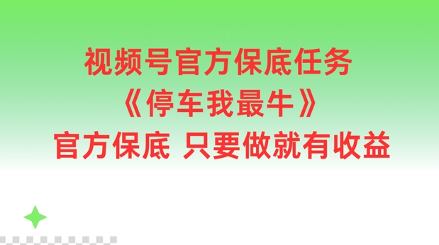 视频号官方保底任务，停车我最牛，官方保底只要做就有收益【揭秘】-乐码云集