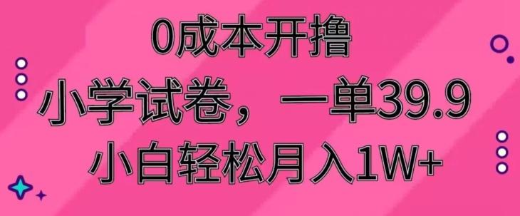 0成本开撸，小学试卷，一单39.9，小白轻松月入1W+-乐码云集