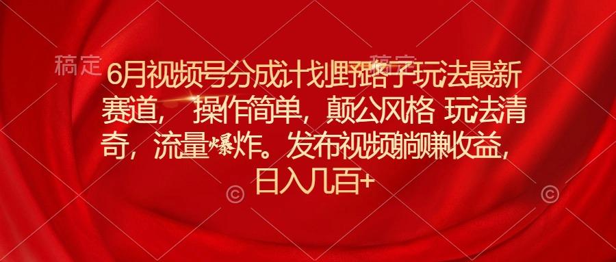 6月视频号分成计划野路子玩法最新赛道操作简单，颠公风格玩法清奇，流...-乐码云集