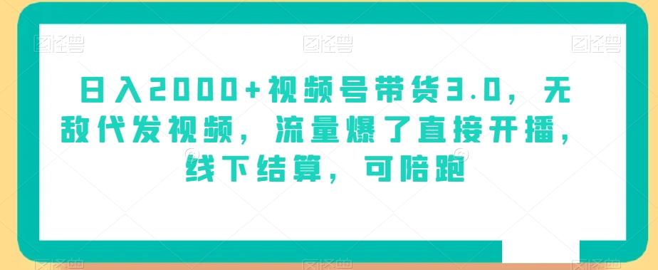 日入2000+视频号带货3.0，无敌代发视频，流量爆了直接开播，线下结算，可陪跑-乐码云集
