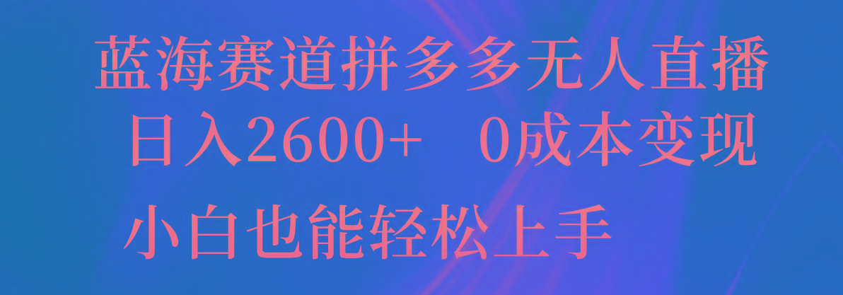 蓝海赛道拼多多无人直播，日入2600+，0成本变现，小白也能轻松上手-乐码云集