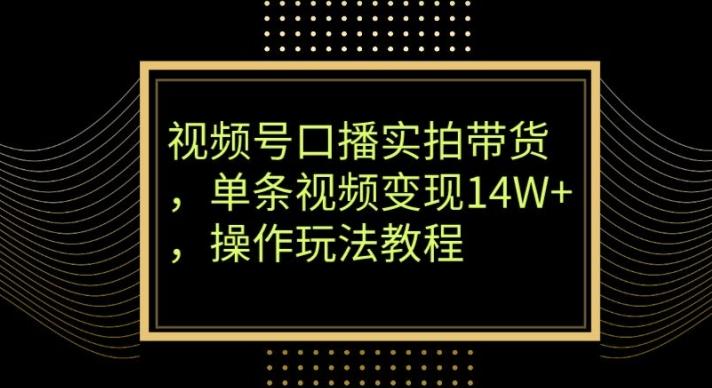 视频号口播实拍带货，单条视频变现14W+，操作玩法教程-乐码云集