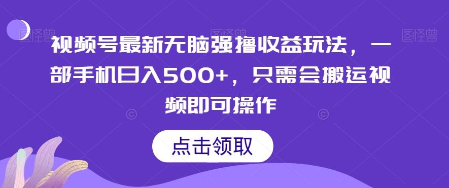 视频号最新无脑强撸收益玩法，一部手机日入500+，只需会搬运视频即可操作-乐码云集