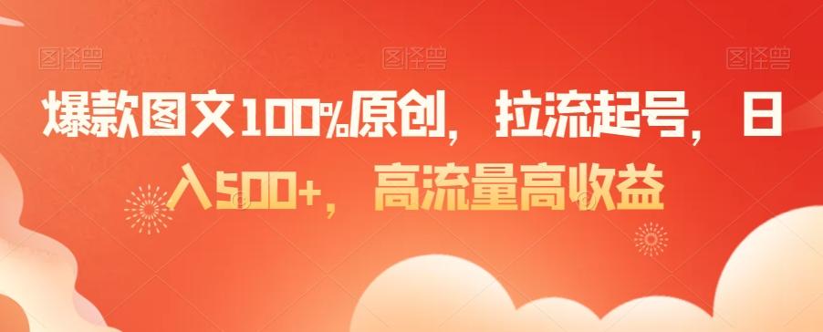爆款图文100%原创，拉流起号，日入500+，高流量高收益【揭秘】-乐码云集