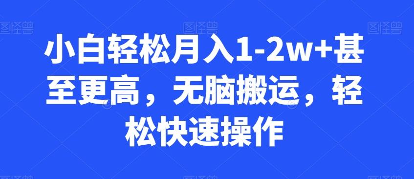小白轻松月入1-2w+甚至更高，无脑搬运，轻松快速操作-乐码云集