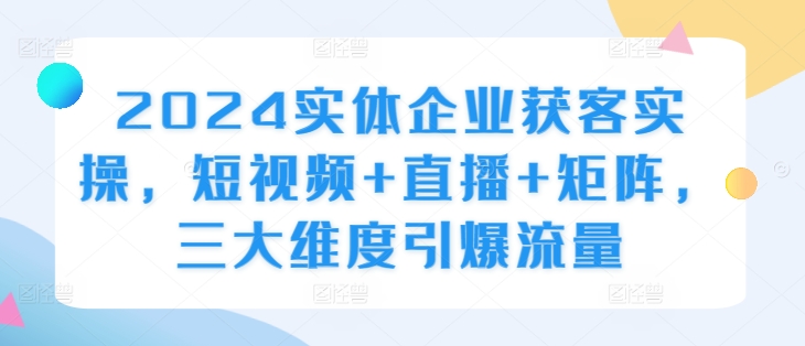 2024实体企业获客实操，短视频+直播+矩阵，三大维度引爆流量-乐码云集