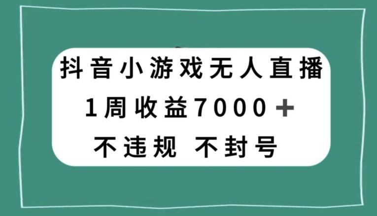 抖音小游戏无人直播，不违规不封号1周收益7000+，官方流量扶持【揭秘】-乐码云集