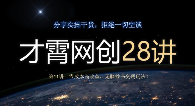 才霄网创28讲第11讲：零成本高收益，无脑抄书变现玩法！-乐码云集