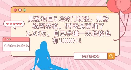 男粉项目5.0冷门玩法，男粉私密赛道，30天最高赚了2.32万，自己手搓一天轻松也有1000+【揭秘】-乐码云集