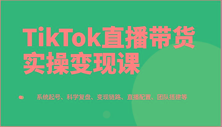 TikTok直播带货实操变现课：系统起号、科学复盘、变现链路、直播配置、团队搭建等-乐码云集