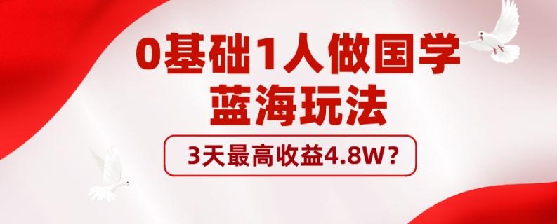 0基础1人做国学蓝海玩法，3天最高收益4.8W？-乐码云集