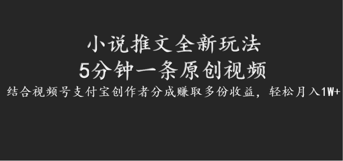 小说推文全新玩法，5分钟一条原创视频，结合视频号支付宝创作者分成赚取多份收益-乐码云集