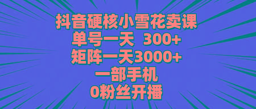 (9551期)抖音硬核小雪花卖课，单号一天300+，矩阵一天3000+，一部手机0粉丝开播-乐码云集