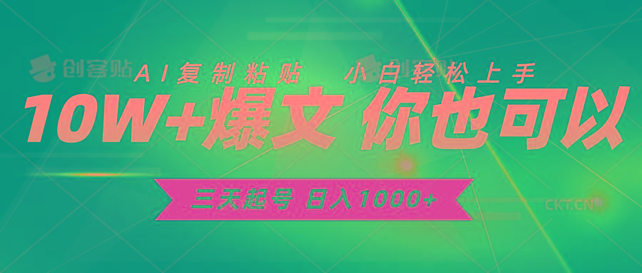 三天起号 日入1000+ AI复制粘贴 小白轻松上手-乐码云集